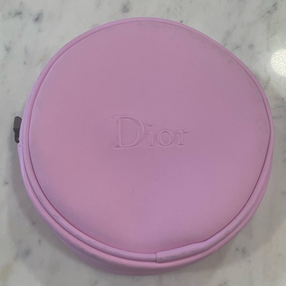 Dior Round Cosmetic Perfume Makeup Bag Pouch Pink Jewelry Travel Case Bag 5” W
